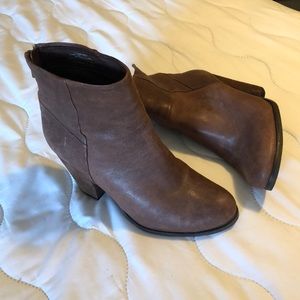 Brown stacked heel bootie